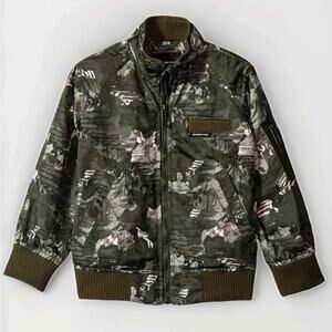 Members Only Jacket Girls Camouflage Green Pink Boyfriend Fit Full Zip USA Sz 10